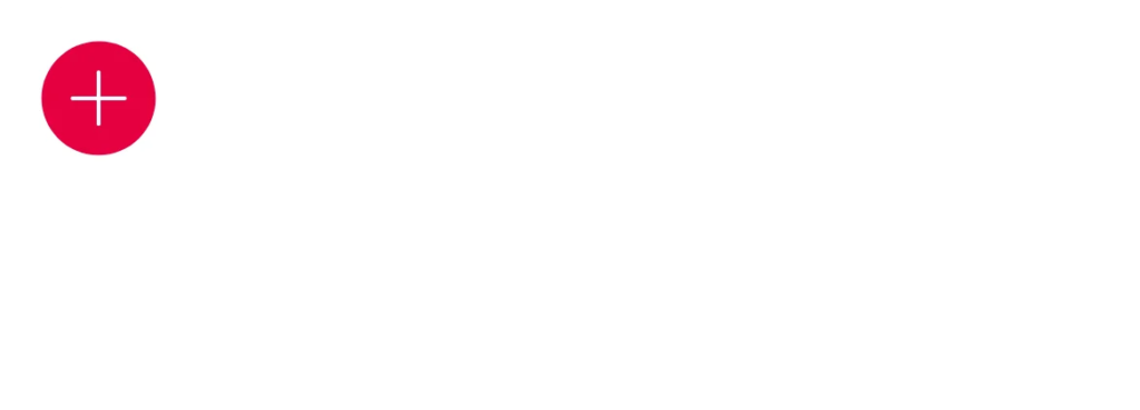 Das Logo zeigt einen roten Kreis mit einem weißen Kreuz in einer Sprechblase links, gefolgt vom Wort „Medictum“ in fettem weißen Text. Darunter steht in kleineren weißen Buchstaben der Satz „The expert family“. Der Hintergrund ist transparent.